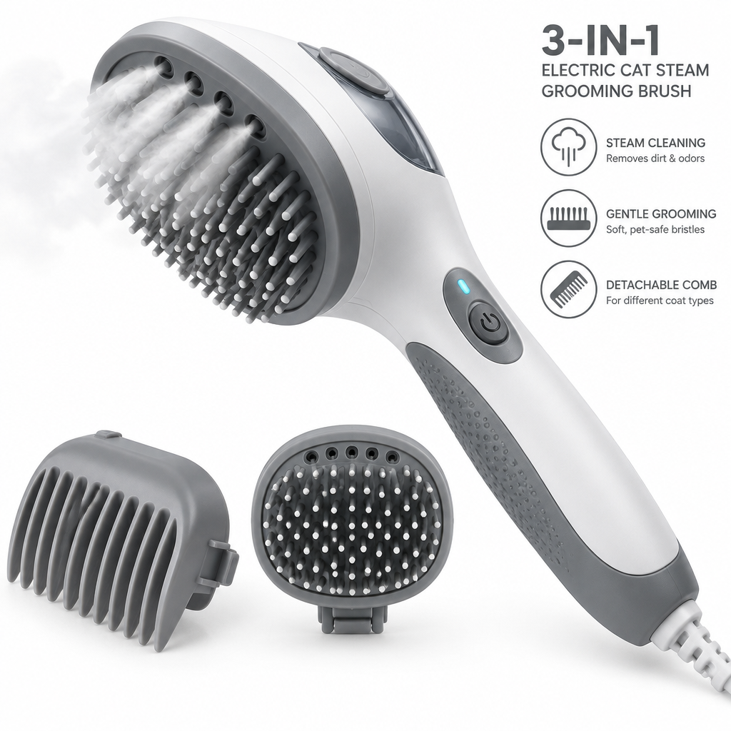 Electric Cat Steam Brush – 3-In-1 Pet Grooming Comb with Water Spray for Cats and Dogs, USB Rechargeable