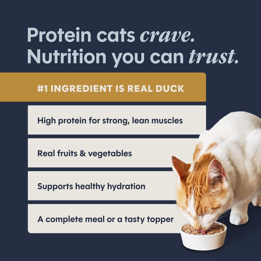 Delicious Pate Entrees for Cats - Grain-Free Wet Canned Food with Real Duck (12 Pack of 5.5 Oz Cans)