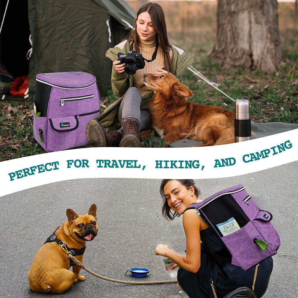 Ultimate Dog Travel Backpack - Airline Approved 27L Pet Supplies Bag in Stylish Purple