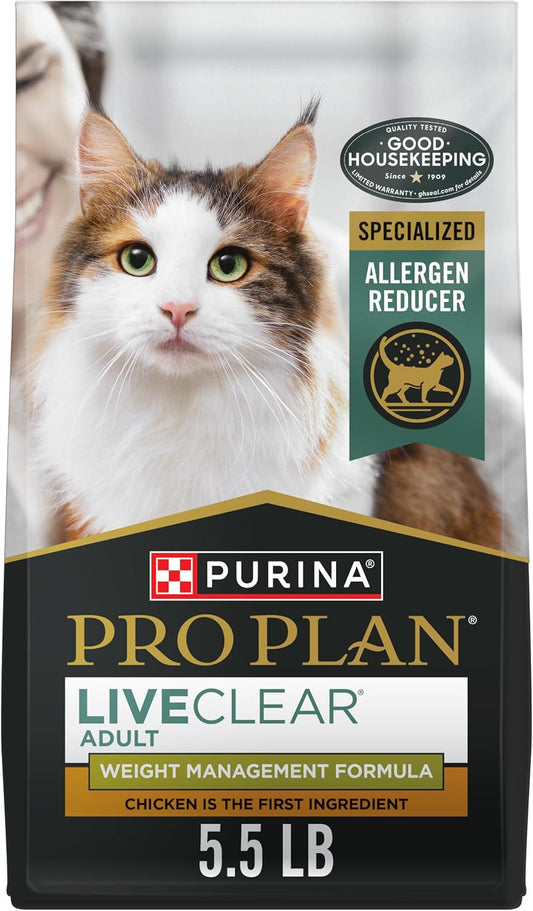 Purina Pro Plan LIVECLEAR Weight Control Cat Food - Reduces Allergens & Supports Health - Chicken & Rice Formula, 5.5 lb