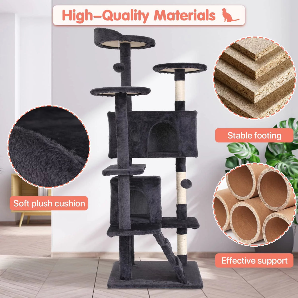 Delight Your Cat with the 54-Inch Double Condo Cat Tree Tower - A Stylish Playhouse with Scratching Posts and Perches!