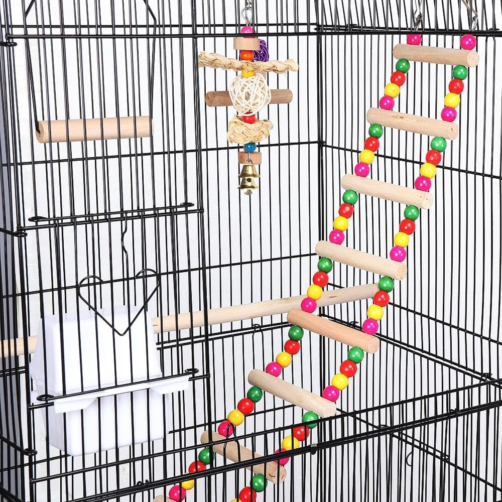 39" Roof Top Flight Cage with Toys, Wrought Iron Bird Cage for Cockatiels, Conures, Lovebirds, Budgies & Small Birds