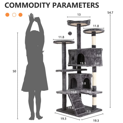 Delight Your Cat with the 54-Inch Double Condo Cat Tree Tower - A Stylish Playhouse with Scratching Posts and Perches!