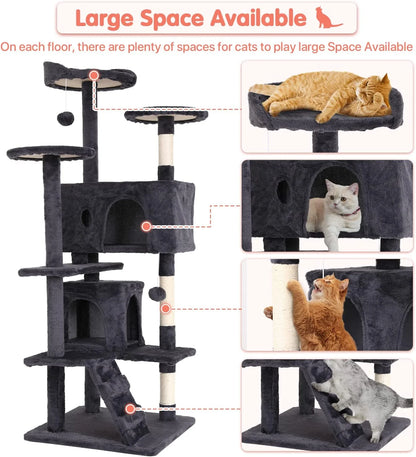 Delight Your Cat with the 54-Inch Double Condo Cat Tree Tower - A Stylish Playhouse with Scratching Posts and Perches!
