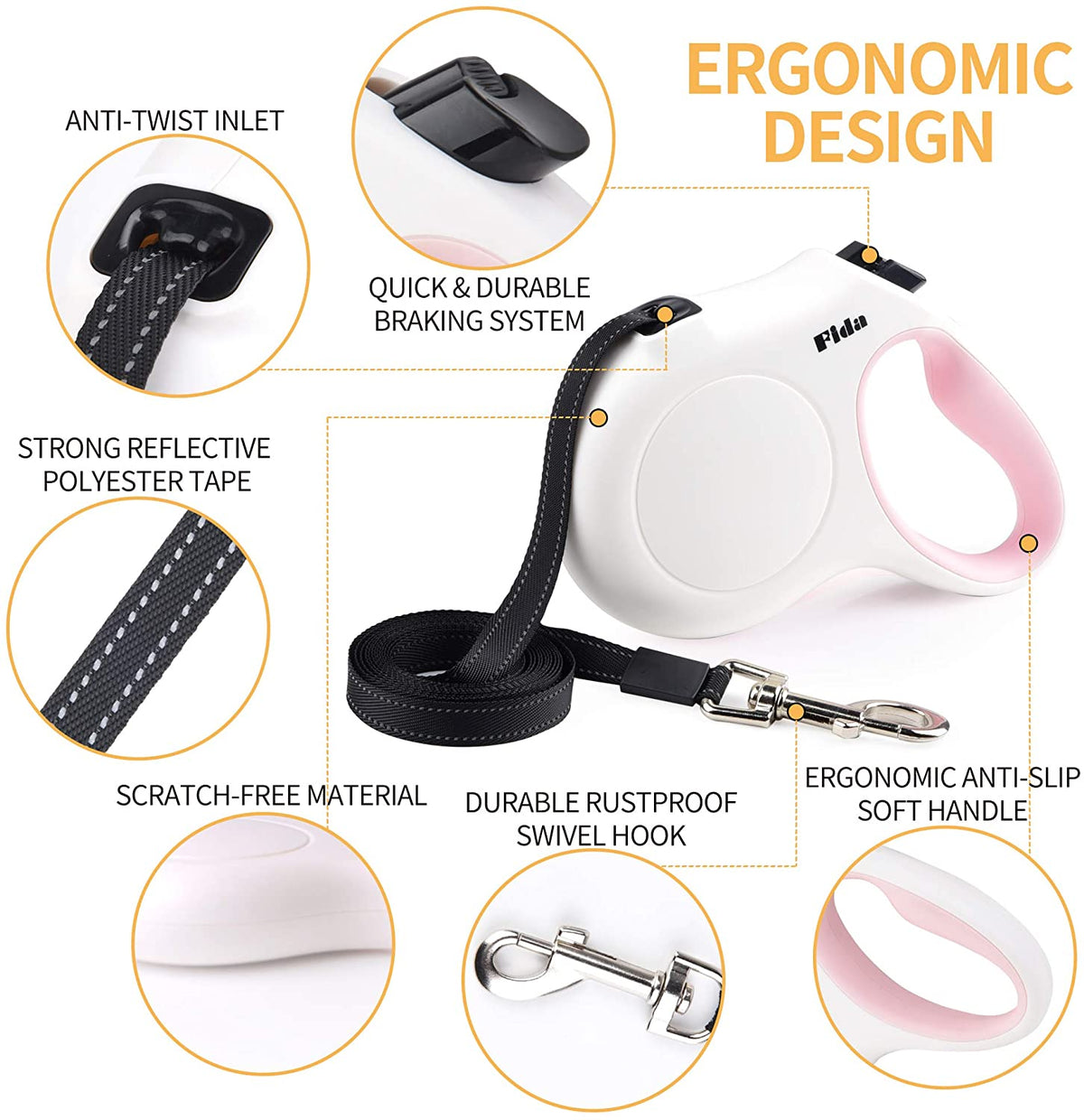 Ultimate 10Ft Retractable Dog Leash with Poop Bag Dispenser - Perfect for Extra Small Dogs and Cats in Chic White & Pink