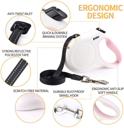 Ultimate 10Ft Retractable Dog Leash with Poop Bag Dispenser - Perfect for Extra Small Dogs and Cats in Chic White & Pink