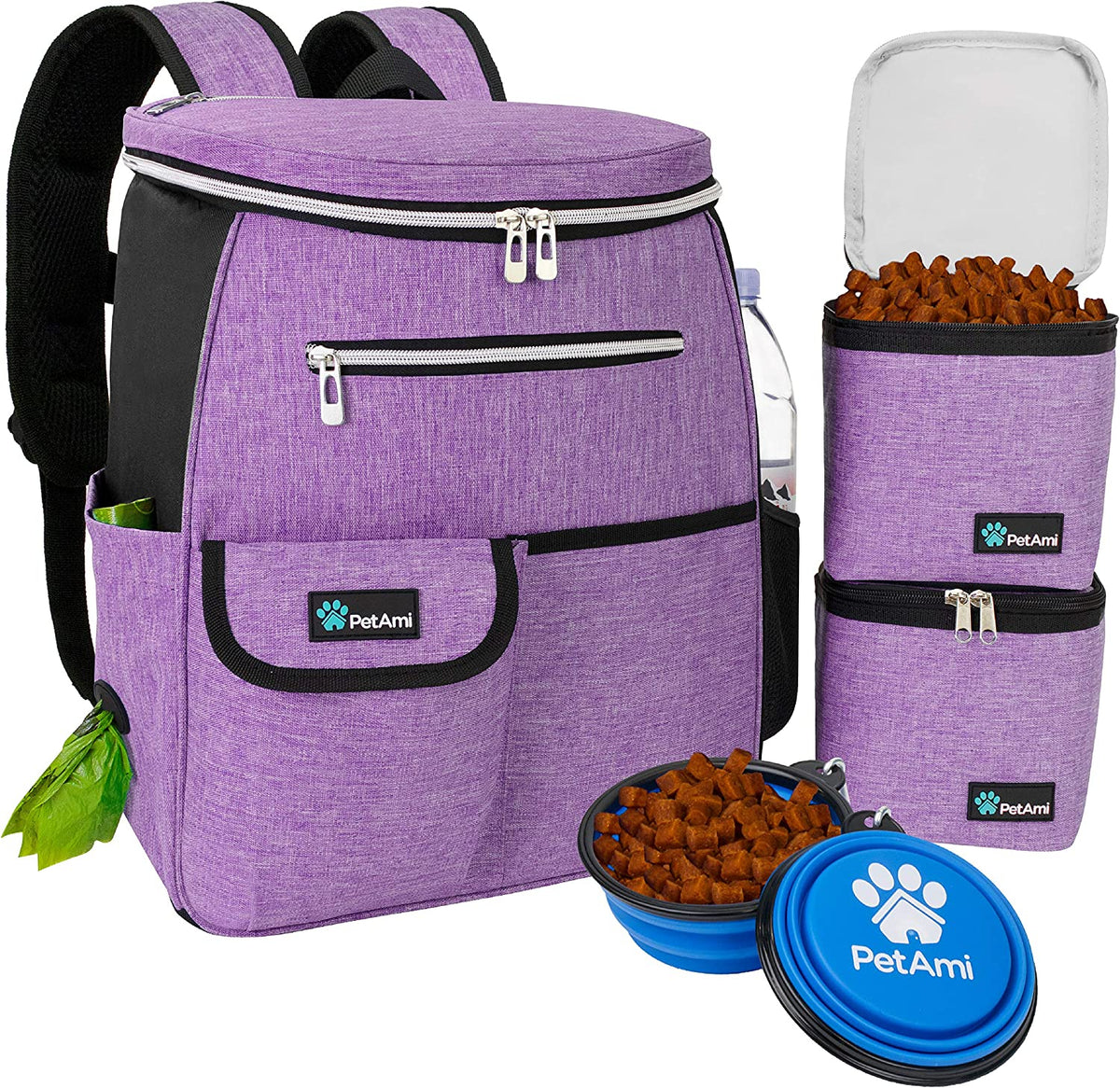 Ultimate Dog Travel Backpack - Airline Approved 27L Pet Supplies Bag in Stylish Purple