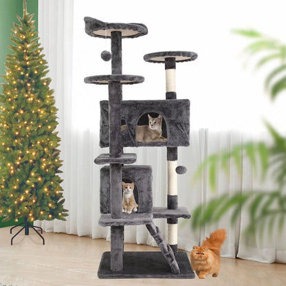 Delight Your Cat with the 54-Inch Double Condo Cat Tree Tower - A Stylish Playhouse with Scratching Posts and Perches!