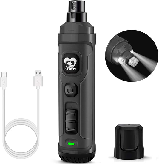 Transform Your Pet's Grooming Routine with the Casfuy Dog Nail Grinder - Powerful 2-Speed Electric Trimmer with LED Lights for Safe, Painless Nail Care for Dogs and Cats